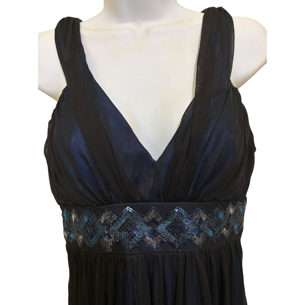 Y2K Sheer Overlay Dress SZ Medium Black Blue Sequin Empire Party Cocktail Fairy - Picture 6 of 11